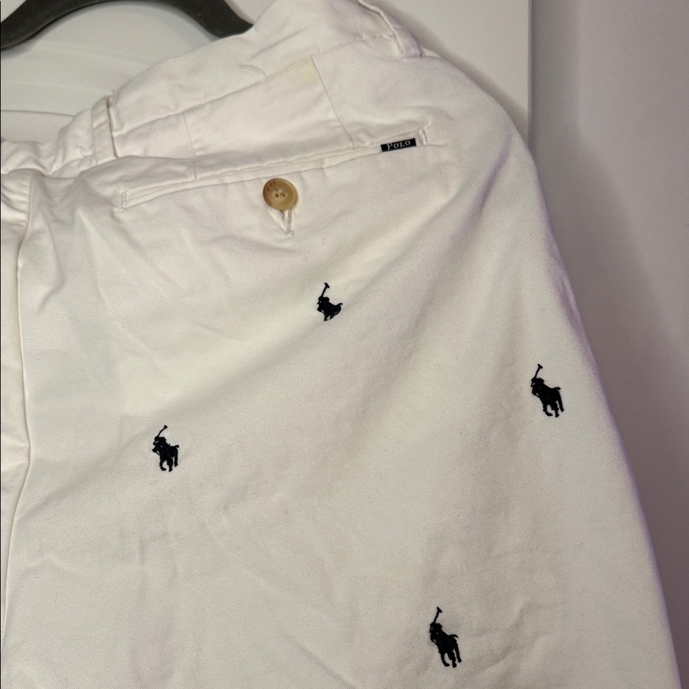 Polo by Ralph Lauren White Embroidered Polo Player Flat Front Shorts - Picture 11 of 14